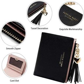 img 3 attached to 💼 Small Leather Zipper Wallet for Women, Girls, and Teens - Slim & Cute Coin Purse, Minimalist & Elegant Design in Black (Small Size)