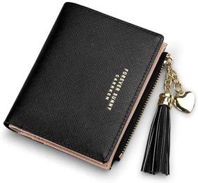 img 4 attached to 💼 Small Leather Zipper Wallet for Women, Girls, and Teens - Slim & Cute Coin Purse, Minimalist & Elegant Design in Black (Small Size)