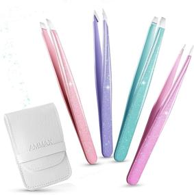 img 4 attached to 💎 AMMAX 4 Pack Beauty Glitter Bling Tweezer Set for Eyebrows and Ingrown Hair Removal: Professional Brow Remover Tools for Women and Girls with Leather Case