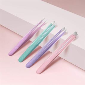 img 3 attached to 💎 AMMAX 4 Pack Beauty Glitter Bling Tweezer Set for Eyebrows and Ingrown Hair Removal: Professional Brow Remover Tools for Women and Girls with Leather Case