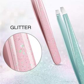 img 2 attached to 💎 AMMAX 4 Pack Beauty Glitter Bling Tweezer Set for Eyebrows and Ingrown Hair Removal: Professional Brow Remover Tools for Women and Girls with Leather Case