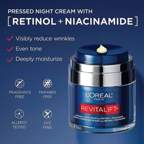 img 2 attached to L'Oreal Paris Revitalift Pressed Night Cream with Retinol, Niacinamide - Reduce Wrinkles, Hydrate Face, Under Eye, Neck, Chest - Dermatologist Tested + Hyaluronic Acid Serum Sample – 1 Kit, 2 Piece Set