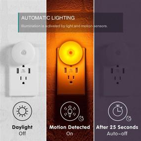 img 1 attached to 💡 Plug-in Motion Sensor Night Light – Smart Auto On/Off, Slim Design, Soft Amber Glow, 2 Pack