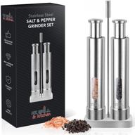 🧂 refillable stainless steel salt and pepper grinder set - mini mill shakers with push button - portable modern one hand travel for himalayan pink salt and black peppercorns spice by az-grill & kitchen logo