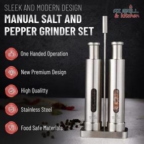 img 3 attached to 🧂 Refillable Stainless Steel Salt and Pepper Grinder Set - Mini Mill Shakers with Push Button - Portable Modern One Hand Travel for Himalayan Pink Salt and Black Peppercorns Spice by AZ-GRILL & Kitchen