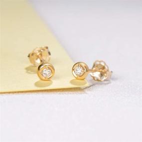 img 2 attached to 💎 14k Solid Yellow Gold Solitaire Diamond Sleeper Stud Earrings | FANCIME Genuine Round Mini Simple Dainty Fine Jewelry for Women Girls | 0.062cttw, I-J Color, SI1-SI2 Clarity