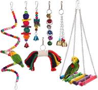 🐦 colorful hanging parrot toy set - chewing swing with bells, ladder, and swing for small parrots, macaws, parakeets, conures, cockatiels, love birds - happytoy логотип