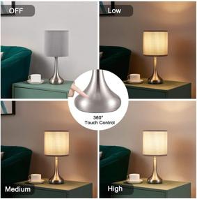 img 2 attached to Set of 2 Kakanuo Grey Touch Lamps with Lampshade - 3 Way Dimmable Bedside Table Lamps for Bedroom, Living Room and Office (LED Bulbs Included)