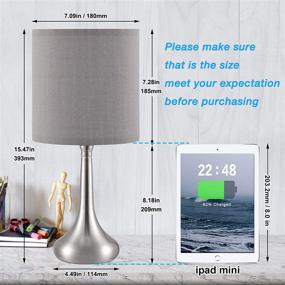 img 3 attached to Set of 2 Kakanuo Grey Touch Lamps with Lampshade - 3 Way Dimmable Bedside Table Lamps for Bedroom, Living Room and Office (LED Bulbs Included)