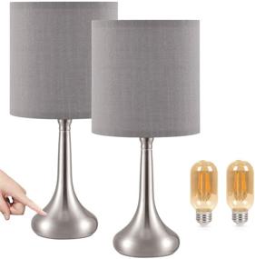 img 4 attached to Set of 2 Kakanuo Grey Touch Lamps with Lampshade - 3 Way Dimmable Bedside Table Lamps for Bedroom, Living Room and Office (LED Bulbs Included)