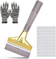 🔪 wanguan razor blade scraper with 10pcs replacement blades and gloves - multi-purpose floor scraper for glass, gum, wall, stove, paint, caulk, labels, adhesive, sticker, tile logo