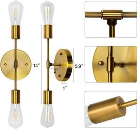 img 1 attached to 🛋️ Brushed Brass Farmhouse Wall Sconce Fixture - Modern Gold Industrial Bathroom Vanity Light for Bedroom Living Dining Room Hallway (2 Pack - Round)