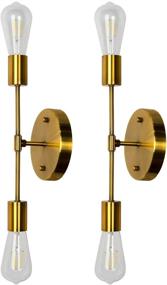 img 4 attached to 🛋️ Brushed Brass Farmhouse Wall Sconce Fixture - Modern Gold Industrial Bathroom Vanity Light for Bedroom Living Dining Room Hallway (2 Pack - Round)