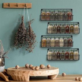 img 2 attached to 🌿 Wall Mounted Farmhouse Style Hanging Spice Racks - Set of 4 Space Saving Racks - Easy Installation, Ideal Seasoning Organizer for Kitchen