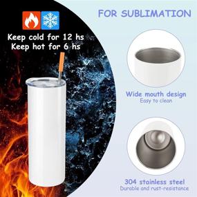 img 2 attached to 🎁 Set of 4 Sublimation Skinny Tumblers with Straws - 20OZ Sublimation Blanks for Heat Press Machine Printing, Slim Stainless Steel Water Cups, Travel Mugs with Sublimation Press for Unique Gifts