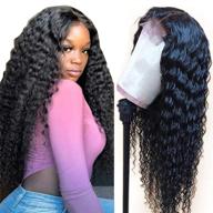 luxurious brazilian virgin deep wave lace front wig for black women - pre plucked, 150% density, t part closure, natural black, 18 inches logo