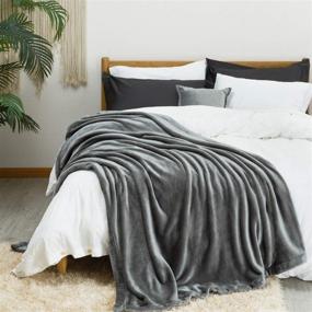 img 2 attached to 🛏️ Bedsure Queen Size Fleece Blanket 350GSM - All Season Soft Bed Blankets, 90x90 Inches, Grey