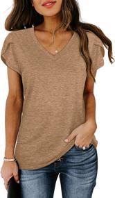 img 3 attached to 🌸 WIHOLL Women's V-Neck Summer Petal Sleeve Casual T-Shirts