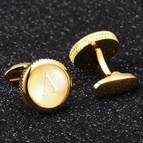 img 1 attached to Timeless Elegance: Cat Eye Jewels Alphabet Cufflinks - Elevate Your Style with Class