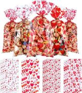 blulu 100 pieces plastic valentines party treat bags with cupid's arrow print pattern - perfect for candy and gifts, 200 gold and red twist ties included for valentines theme party decorations logo