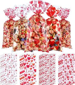 img 4 attached to Blulu 100 Pieces Plastic Valentines Party Treat Bags with Cupid's Arrow Print Pattern - Perfect for Candy and Gifts, 200 Gold and Red Twist Ties Included for Valentines Theme Party Decorations