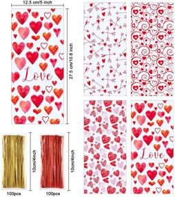 img 3 attached to Blulu 100 Pieces Plastic Valentines Party Treat Bags with Cupid's Arrow Print Pattern - Perfect for Candy and Gifts, 200 Gold and Red Twist Ties Included for Valentines Theme Party Decorations