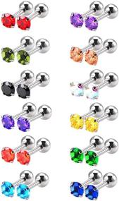 img 4 attached to 📿 Mudder 18g Stainless Steel Barbell Studs - Set of 12 Pairs, Helix Earring Body Piercing Jewelry in 12 Color Options