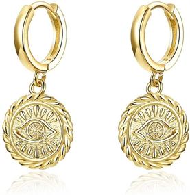 img 4 attached to Chic and Eye-Catching Evil 👁️ Eye Dangle Drop Cuff Tiny Hoop Earrings