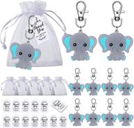 🐘 elephant theme baby shower return favor bundle - includes elephant keychain, organza bag, and thank you paper card. ideal for baby kids shower favors, boys birthday party supplies in blue. logo