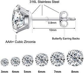 img 3 attached to 💎 Set of 6 Hypoallergenic Stainless Steel CZ Stud Earrings, with Cubic Zirconia in Sizes Ranging from 3mm to 8mm