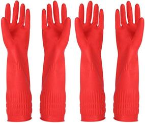 img 4 attached to 🧤 Large Waterproof Reusable Kitchen Dishwashing Gloves 2-Pairs Plus Cleaning Cloth 2-Pack