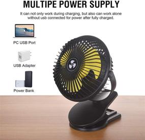 img 1 attached to 🌬️ Lipop 10000mAh USB Desk Fan: Rechargeable Battery Operated Clip-on Table Fan with 3 Speeds, 360° Rotation, Strong Wind, Quiet Operation - Perfect for Home, Office, Car, Outdoor Travel (Black)