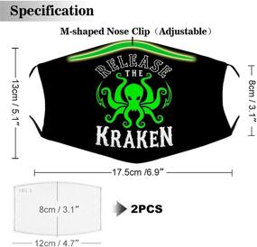 img 3 attached to 🦑 Release The Kraken Kids Face Mask set of 2 - Washable Reusable Adjustable Black Cloth Bandanas for Adults - Fashionable Designs with Filters Included!