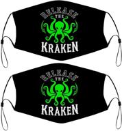 🦑 release the kraken kids face mask set of 2 - washable reusable adjustable black cloth bandanas for adults - fashionable designs with filters included! logo