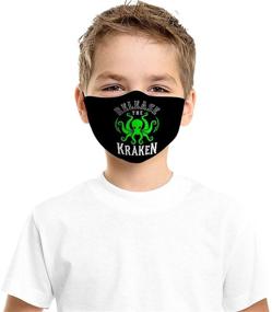 img 1 attached to 🦑 Release The Kraken Kids Face Mask set of 2 - Washable Reusable Adjustable Black Cloth Bandanas for Adults - Fashionable Designs with Filters Included!