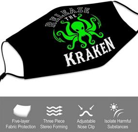 img 2 attached to 🦑 Release The Kraken Kids Face Mask set of 2 - Washable Reusable Adjustable Black Cloth Bandanas for Adults - Fashionable Designs with Filters Included!