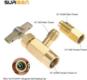 img 3 attached to SURIEEN Self-Sealing Can Tap Depressor (R1234yf) - F-1/4 SAE 1/2 Acme LH Thread Valve Tool & Bottle Opener with F-1/4 SAE to M-1/2 Acme Connector Adapter - Ideal for R134a, R12, and R22 Charging Hose