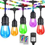 🌈 waterproof shatterproof edison bulb string lights-48ft rgb rope fairy, colorful outdoor string lights with remote for garden christmas, color changing café patio lights. логотип