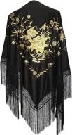 🌹 luxurious la senorita spanish flamenco dance shawl: large black with golden flowers - exude elegance and grace logo