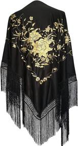 img 1 attached to 🌹 Luxurious La Senorita Spanish Flamenco Dance Shawl: Large Black with Golden Flowers - Exude Elegance and Grace