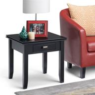 simplihome artisan solid wood 21 inch wide black square end side table with storage, 1 drawer - ideal for living room and bedroom décor logo