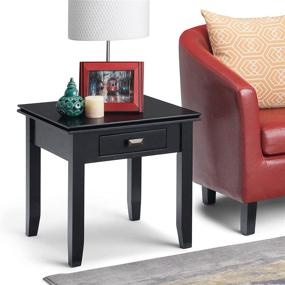 img 4 attached to SimpliHome Artisan Solid Wood 21 inch Wide Black Square End Side Table with Storage, 1 Drawer - Ideal for Living Room and Bedroom Décor