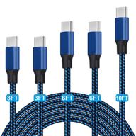 5-pack usb c cable set with nylon braided fast charging 🔌 - compatible with samsung galaxy, lg, google pixel, huawei - black & blue logo
