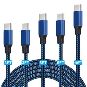 img 4 attached to 5-Pack USB C Cable Set with Nylon Braided Fast Charging 🔌 - Compatible with Samsung Galaxy, LG, Google Pixel, Huawei - Black & Blue
