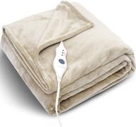 cozy up with our certified etl electric blanket full size - 72x84 inch heated throw blanket in beige – 3 heat settings, washable soft flannel, fast heating logo