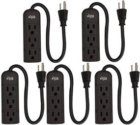 img 2 attached to 💡 5-Pack KMC Power Strip Extension Cord - 3-Outlets, Outlet Saver Design, 1-Foot Cord Length, ETL Listed