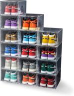 👠 organize your shoe collection with 12 pack clear plastic stackable shoe storage boxes - drawer type front opening containers (transparent) logo