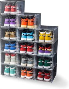 img 4 attached to 👠 Organize Your Shoe Collection with 12 Pack Clear Plastic Stackable Shoe Storage Boxes - Drawer Type Front Opening Containers (Transparent)