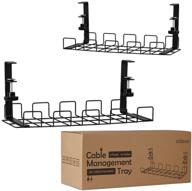 💻 2 pack under desk cable management tray - 16" wire organizer with clamp mount system for desks, offices, and kitchens - metal cord holder, no-drill wire management solution logo
