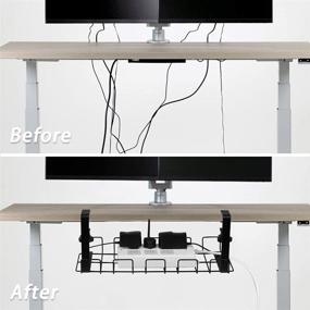 img 1 attached to 💻 2 Pack Under Desk Cable Management Tray - 16" Wire Organizer with Clamp Mount System for Desks, Offices, and Kitchens - Metal Cord Holder, No-Drill Wire Management Solution